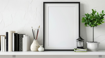 Blank Canvas: Minimalist Mockup Above Shelf. Generative AI