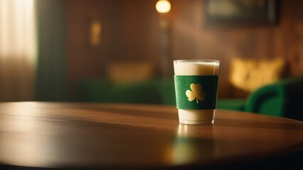 a glass with a green drink stands on the table