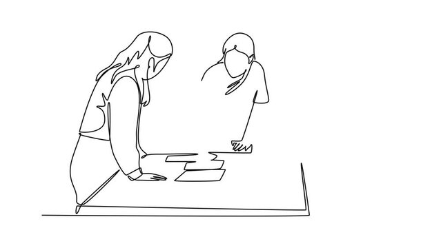 Self drawing animation of one single line draw Workshop concept. Full length animation illustration.