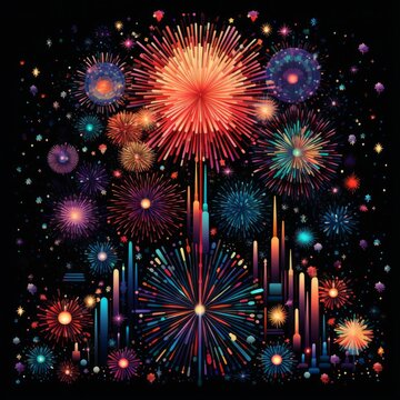 A Multitude of Fireworks Light Up the Night Sky