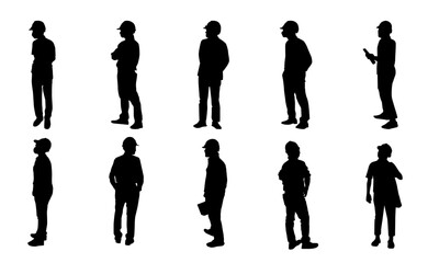 Construction engineer silhouette, Architect man and woman labor standing, Vector set supervisor working on white background, Icon silhouette worker man meeting set, Design for logo, socialmedia