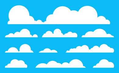 Cloud vector, Flat clouds white design, Icon concept natural on blue background, Cartoon isolated summer, Design for logo, website, pattern, drawing