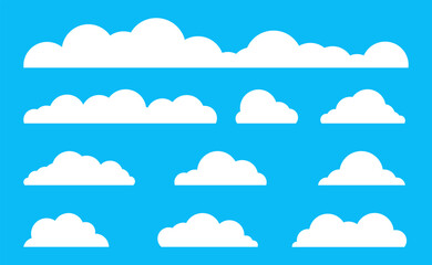 Cloud vector, Flat clouds white design, Icon sky concept on blue background, Cartoon cloud, Design for logo, internet, graphic, natural