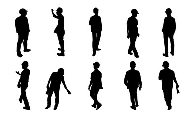 Construction engineer silhouette, Vector set supervisor working on white background, Architect man and woman labor standing, Icon silhouette worker man meeting set, Design for logo, internet