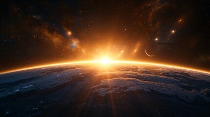 A beautiful sunrise from outer space - obrazy, fototapety, plakaty
