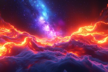 Fiery Nebula Landscape - obrazy, fototapety, plakaty