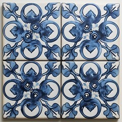 Traditional Blue and White Azulejo Style Tile Design, Hand Edited Generative AI