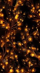 Glowing orange leaves and branches on a black background