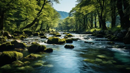 Obraz premium A rugged and rapid alpine river, its waters coursing over rocks and boulders, the force and beauty o