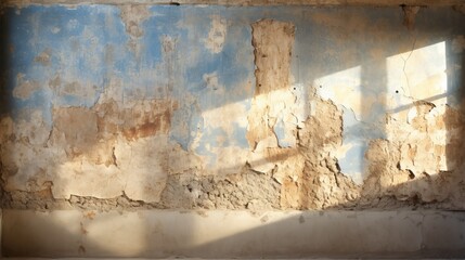 Sunlight shining through a hole in a blue wall