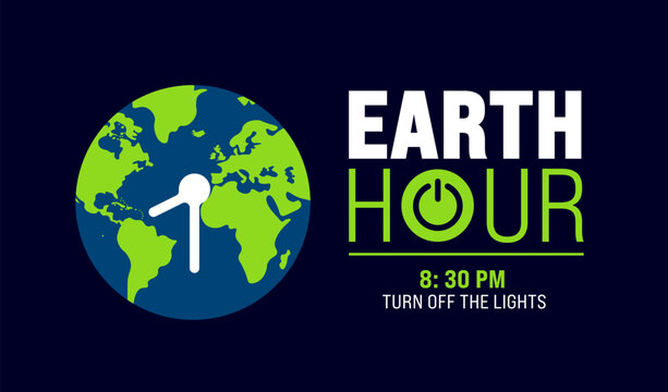 march is Earth hour background. turn off your lights for our planet banner. Earth hour illustration with planet and turn off button. Turn off the lights. Web banner.