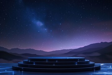 podium with night sky background, for product display presentation