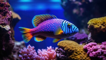 Fish in the water, coral reef, underwater life, various fish and exotic coral reefs
