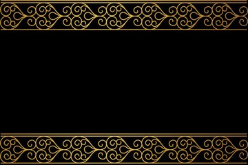 Gold frame with ornament scrolls for picture. Gold pattern