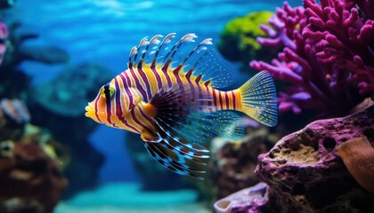 Fish in the water, coral reef, underwater life, various fish and exotic coral reefs