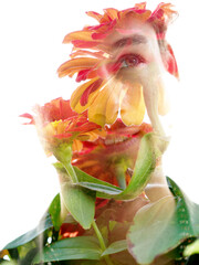 A bright double exposure male portrait with an interesting visual effect - 739351906