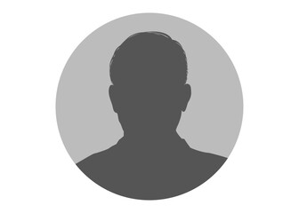 円形の証明写真 男性の顔正面アップのシルエット 上半身バストアップのイラスト