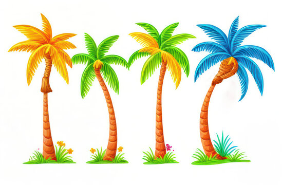 image of multi-colored palm trees on a white background