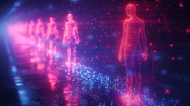 Metaverse digital avatars, Metaverse presence, digital technology, cyberspace, virtual reality, futuristic lifestyle Fantasy simulation world in the game with light lines neon