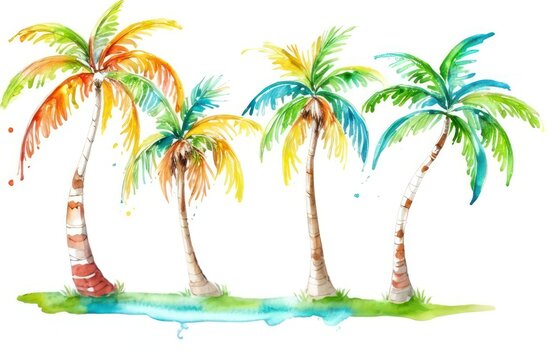image of multi-colored palm trees on a white background