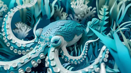 Foto op Plexiglas Octopus, paper art style © Chitchanok