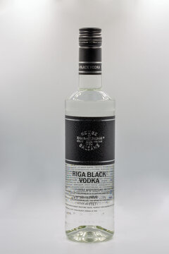 Vodka Riga Black bottle closeup.