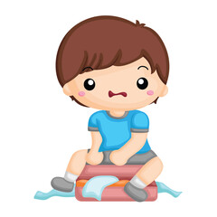 Cute Happy Kids Packing for Holiday Trip Vacation Activity Cartoon Illustration Vector Clipart Sticker