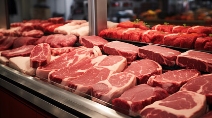 Raw Beef in the Store or Supermarket.