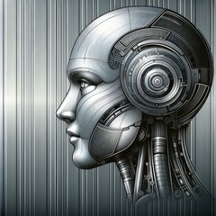Futuristic Robot Head Profile, AI Technology Concept