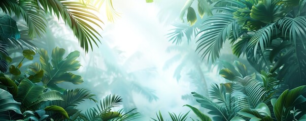 Tropical leaves, bright colors, space for text or label. white background,