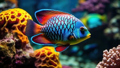 Obraz premium Fish in the water, coral reef, underwater life, various fish and exotic coral reefs