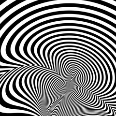 Abstract black and white striped background. Geometric pattern with visual distortion effect. Optical illusion. Op art.