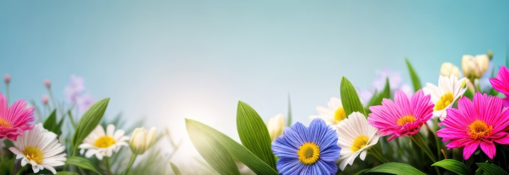 Banner spring flowers with free space in pastel colors 