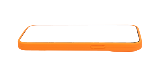 Mobile smart phone screen mockup, cellphone lying, perspective view, isolated on white, transparent png