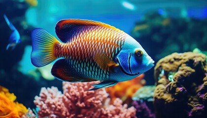 Obraz premium Fish in the water, coral reef, underwater life, various fish and exotic coral reefs