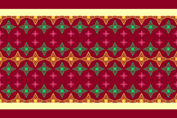 Red and green pattern with gold border. Natural flower pattern, vintage, traditional ethnic pattern. For printed fabrics, curtains, curtains and sarongs.