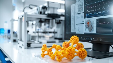 3D printing setup in a laboratory environment, producing intricate prototypes for advanced medical devices.