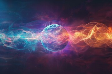 Vibrant Earth with Energy Waves, Digital Art Concept