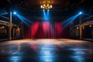 Empty Theater Stage With Red Curtains - obrazy, fototapety, plakaty