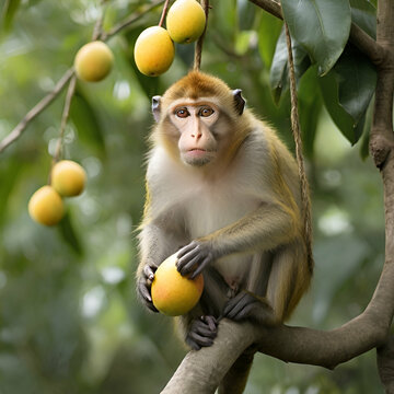 monkey eating mango, monkey holding monkey, mongo tree