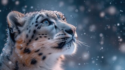Beautiful snow leopard portrait, pc splash screen template.