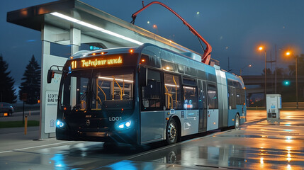 Electric Bus Charging at Bus Depot - obrazy, fototapety, plakaty