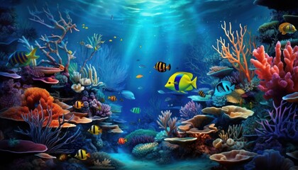 Fototapeta na wymiar Fish in the water, coral reef, underwater life, various fish and exotic coral reefs