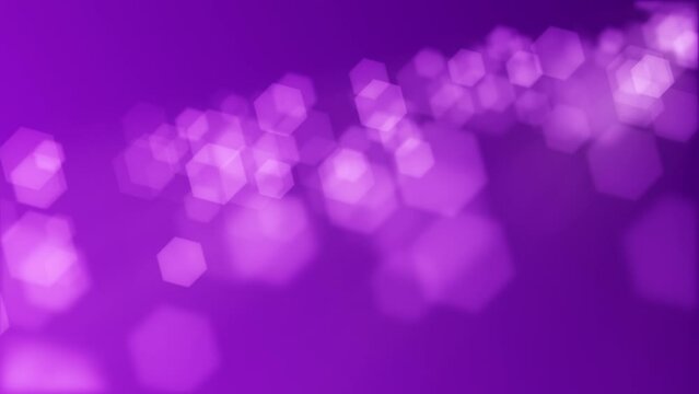 Defocused bokeh lights abstract background. This elegant purple motion background animation with hexagonal lens blur bokeh particles is full HD and a seamless loop.