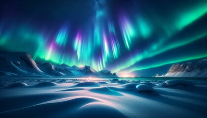 Stunning Aurora Borealis Over Snowy Landscape, Winter Wonderland