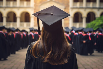 Excited youth graduating from college university school wearing tassel hat prom day Generative AI pic