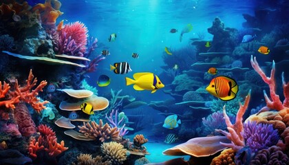 Obraz premium Fish in the water, coral reef, underwater life, various fish and exotic coral reefs