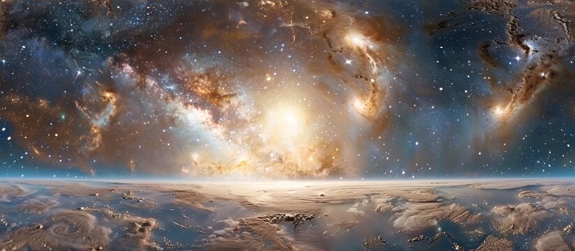HDRI spherical panorama 360-degree equirectangular projection space background with nebula, stars, and environment map