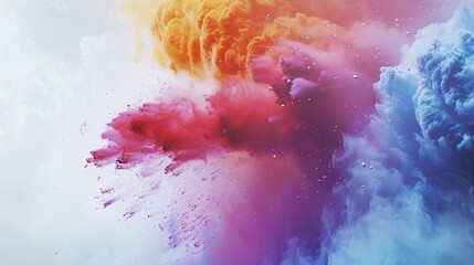 The burst of colorful powder captured in exquisite detail, suspended in mid-air against a pristine white backdrop, evoking a sense of energy and excitement