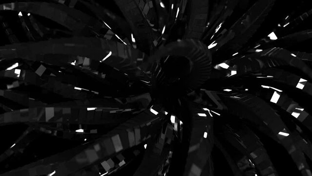 Dark futuristic technology concept background with gently swaying metallic robot tentacles. Full HD and looping robotics background animation.